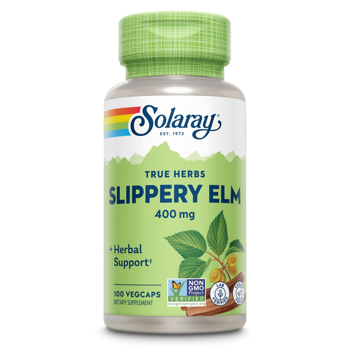 SOLARAY écorce d’orme glissant en capsules, presentation pratique en bouteille.