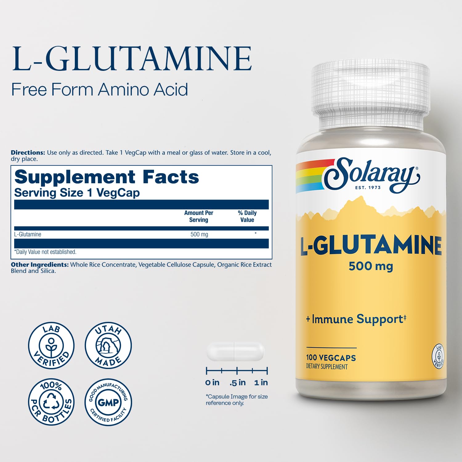 SOLARAY capsules glutamine: soutien immunitaire potentiel pour le bien-être général.