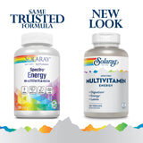 SOLARAY Spectro Énergie multivitamine — étiquette claire présentant les ingrédients clés et objectifs.