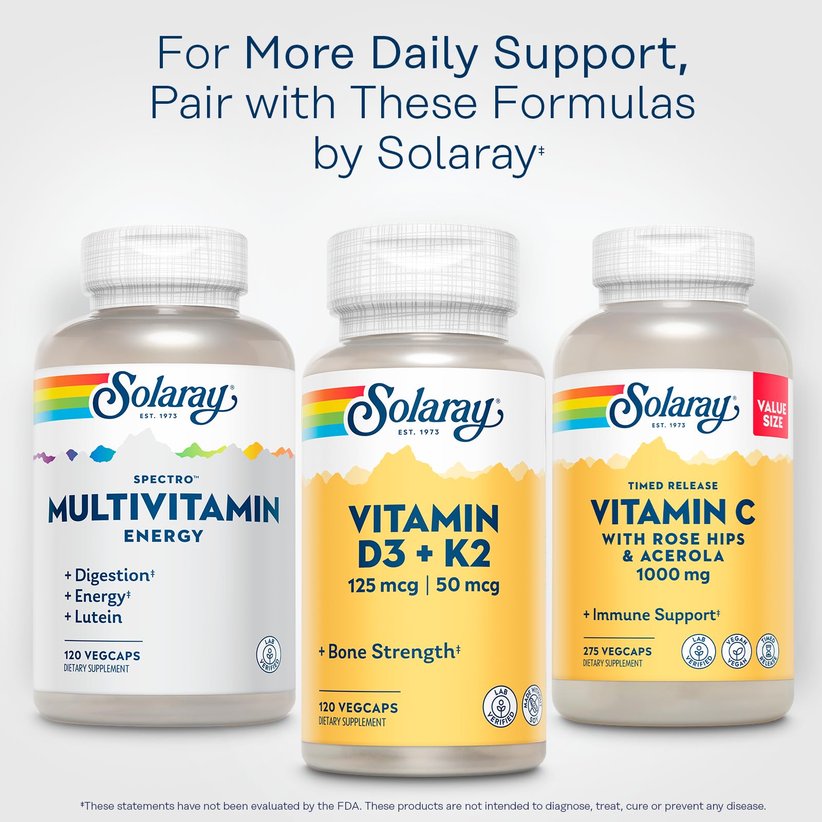 SOLARAY Spectro Énergie multivitamine — laboratoire certifié assurant traçabilité et sécurité.