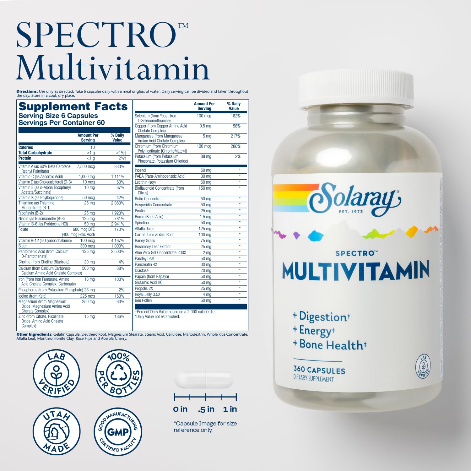 SOLARAY Spectro Multivitamine avec spiruline – énergie naturelle et nutriments.
