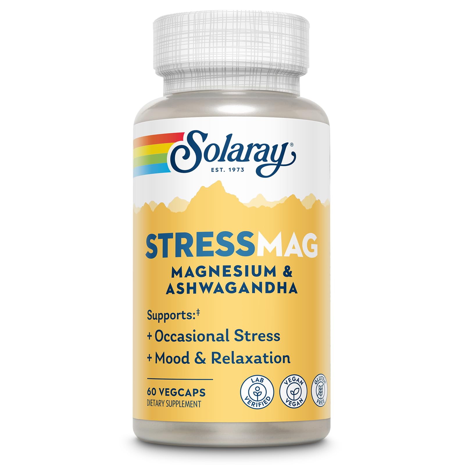 SOLARAY StressMag – bouteille avec gélules faciles à avaler pour relaxation potentielle.