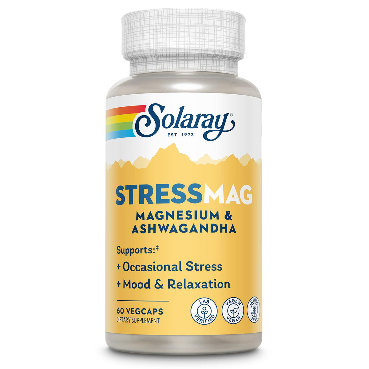 SOLARAY StressMag – bouteille avec gélules faciles à avaler pour relaxation potentielle.
