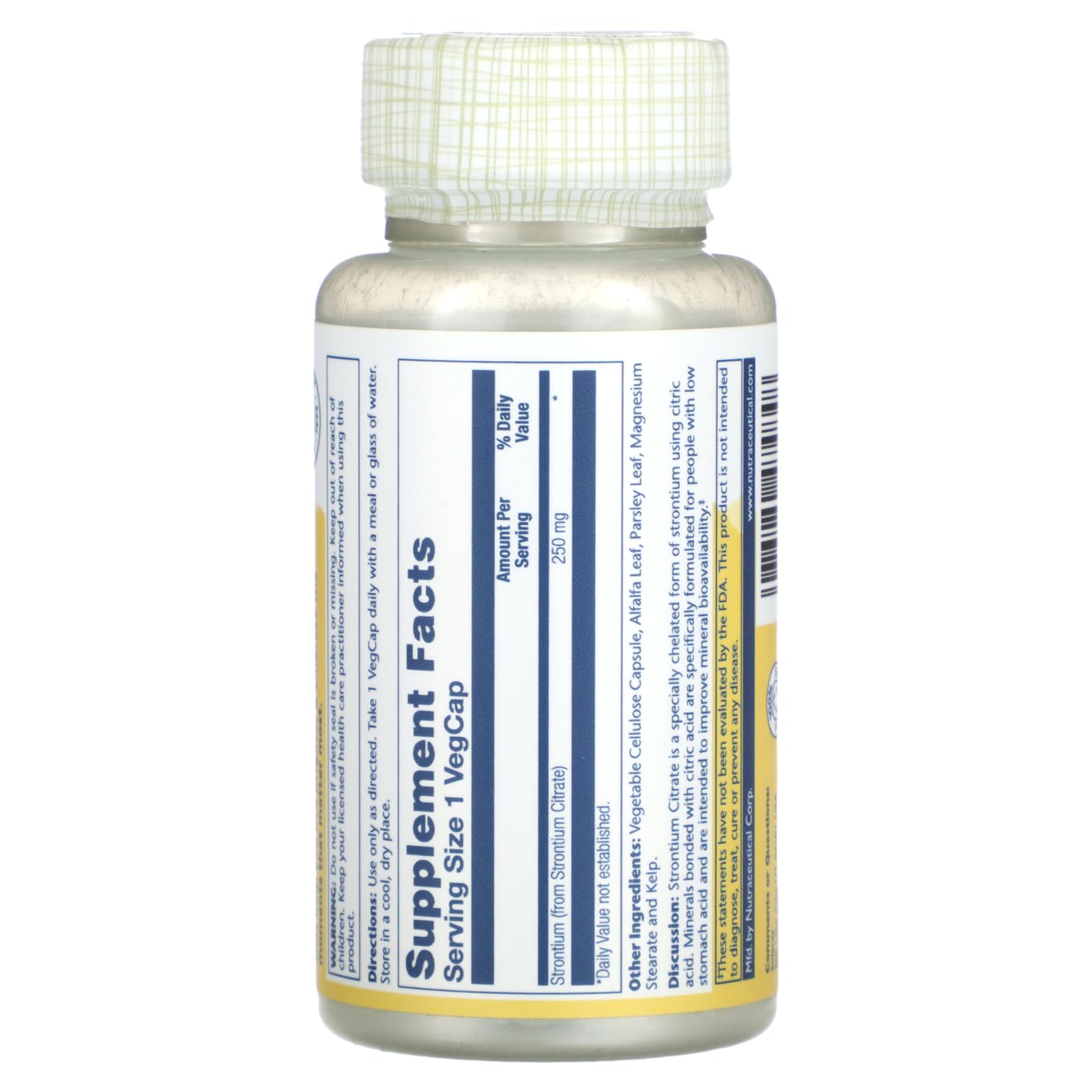 SOLARAY Strontium Citrate, capsules — digestion douce et format végan