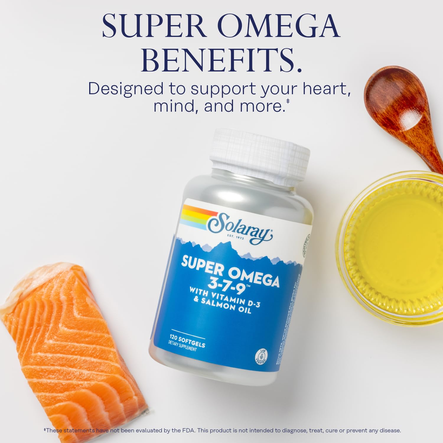 SOLARAY Super Omega 3 7 9 - étiquette indiquant EPA/DHA et oméga bénéfiques