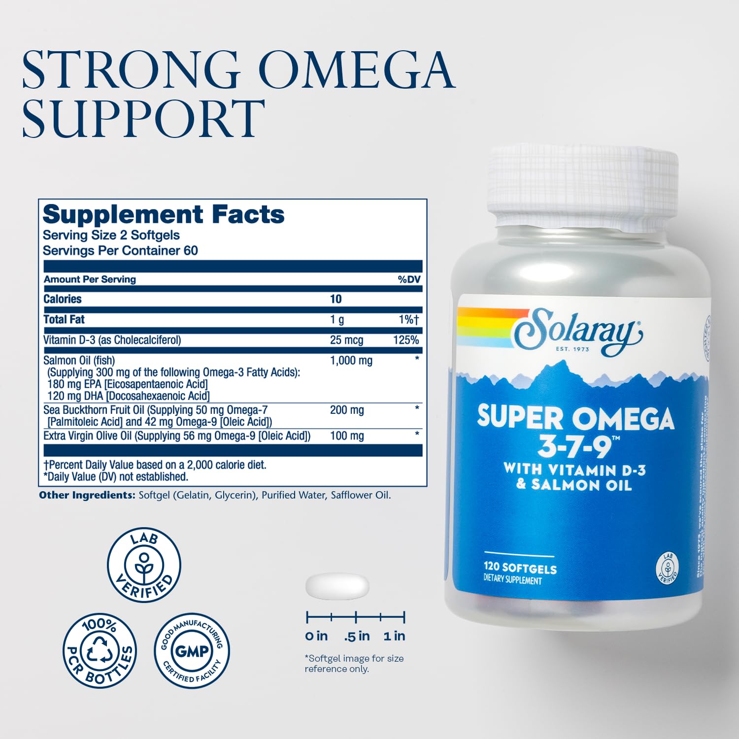 SOLARAY Super Omega 3 7 9 - capsules faciles à avaler pour une routine quotidienne