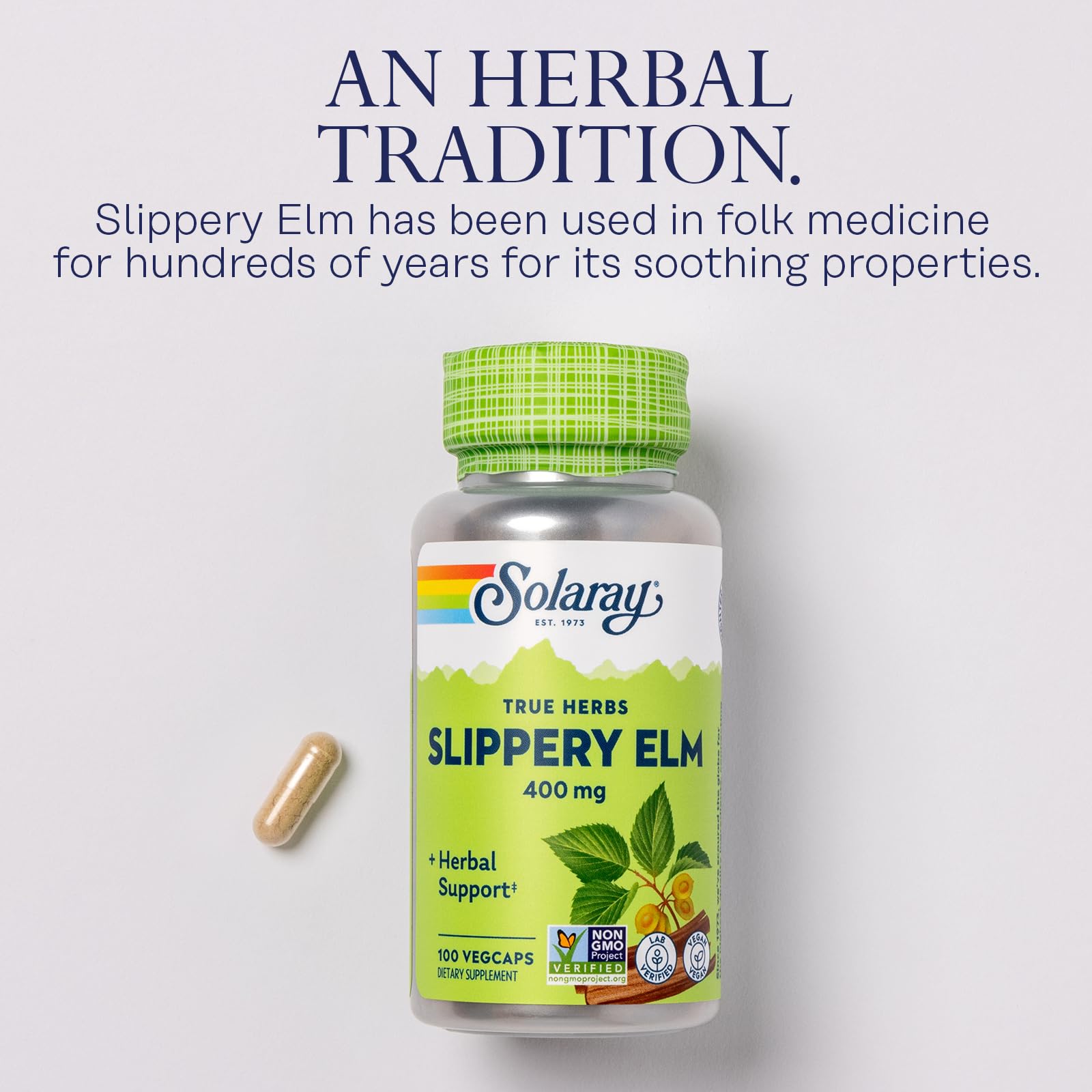 SOLARAY mucilage naturel de l’écorce glissante en vue rapprochée.