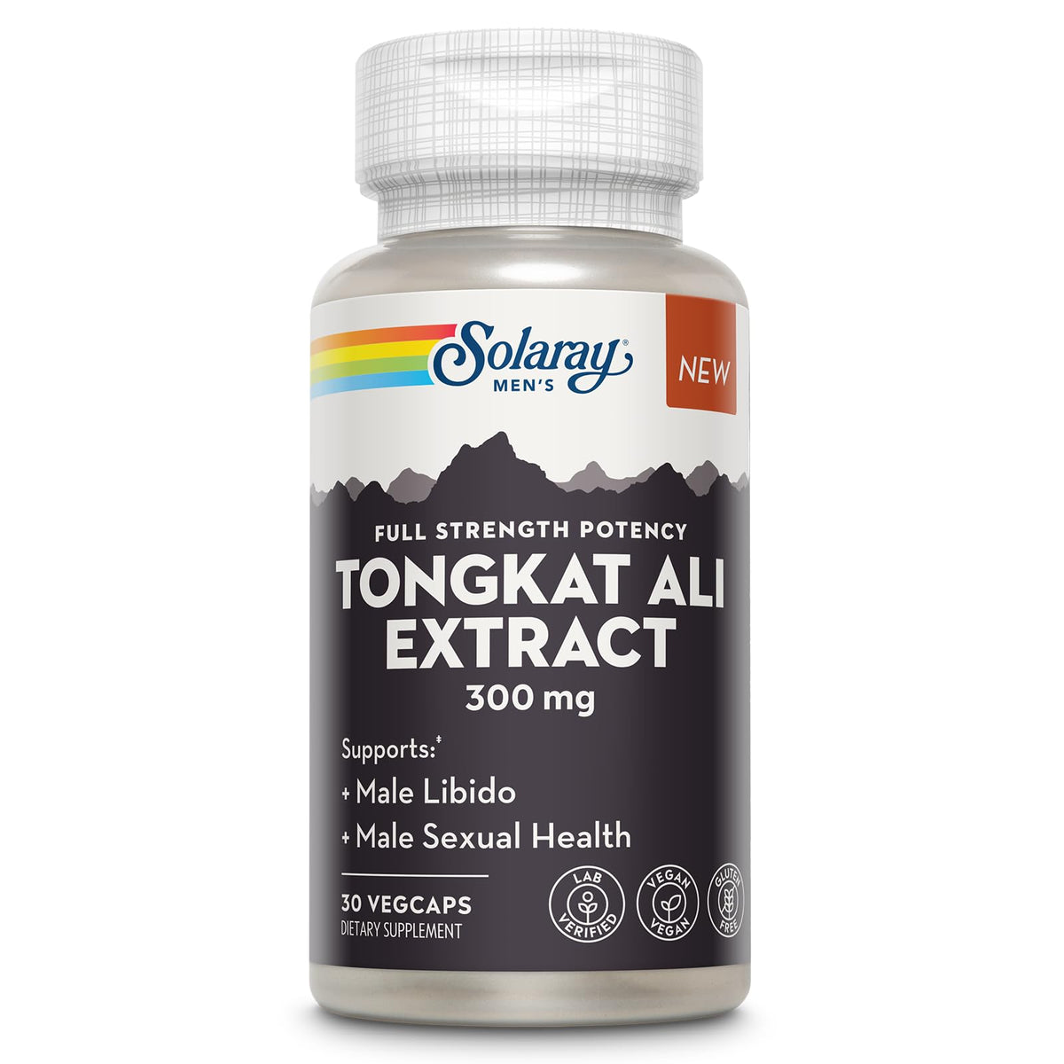 SOLARAY Tongkat Ali Extrait bouteille 300 mg, soutien potentiel pour la vitalité masculine.