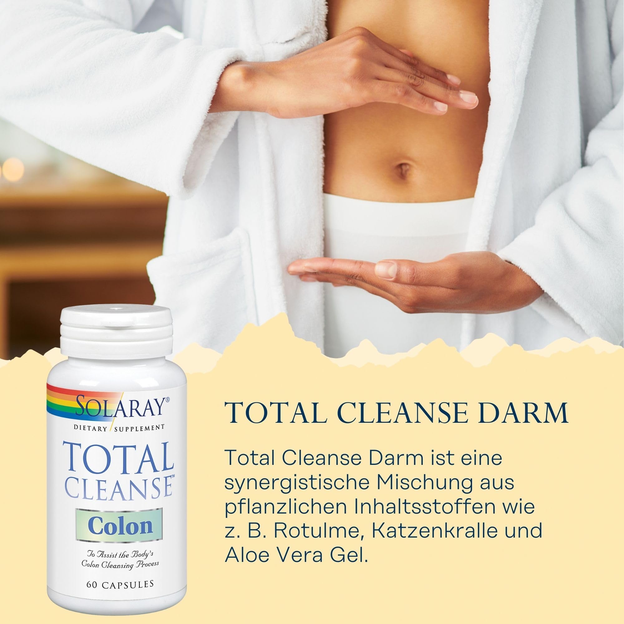 SOLARAY Total Cleanse Colon – étiquette lisible, capsules végétales prêtes à l'emploi.