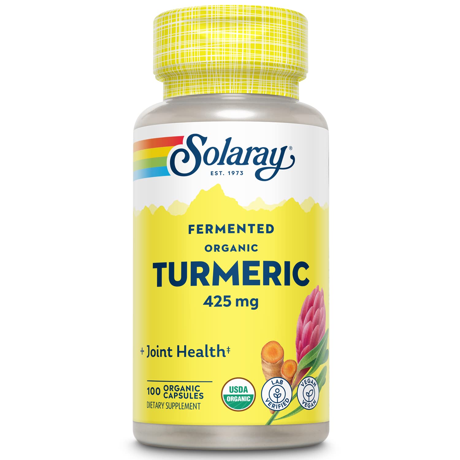 SOLARAY Curcuma fermenté – bouteille avec capsules végétales pour soutenir énergie et bien-être.