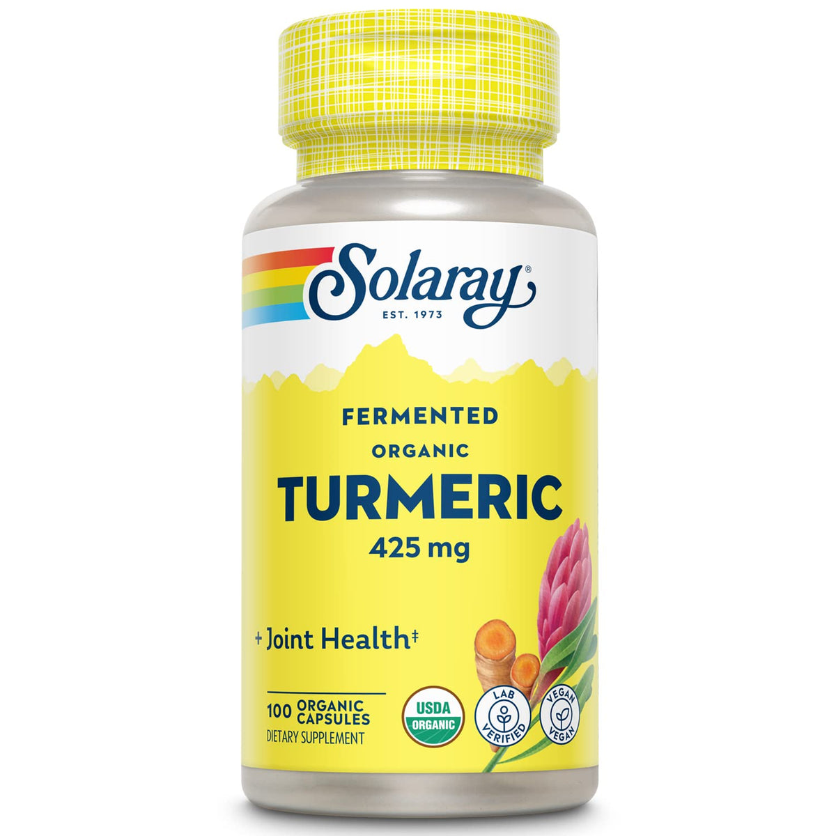 SOLARAY Curcuma fermenté – bouteille avec capsules végétales pour soutenir énergie et bien-être.