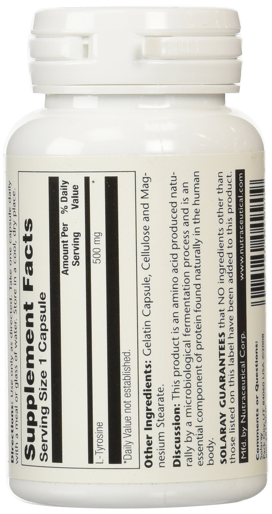 SOLARAY L-Tyrosine - gélules faciles à avaler, idéale pour la routine quotidienne.