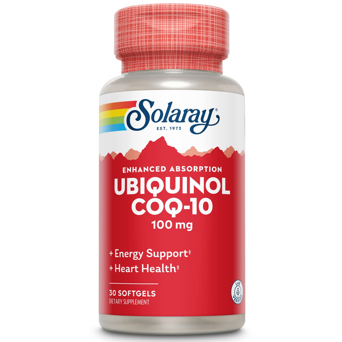 SOLARAY Ubiquinol CoQ-10: bouteille et gélules, énergie potentielle au quotidien.