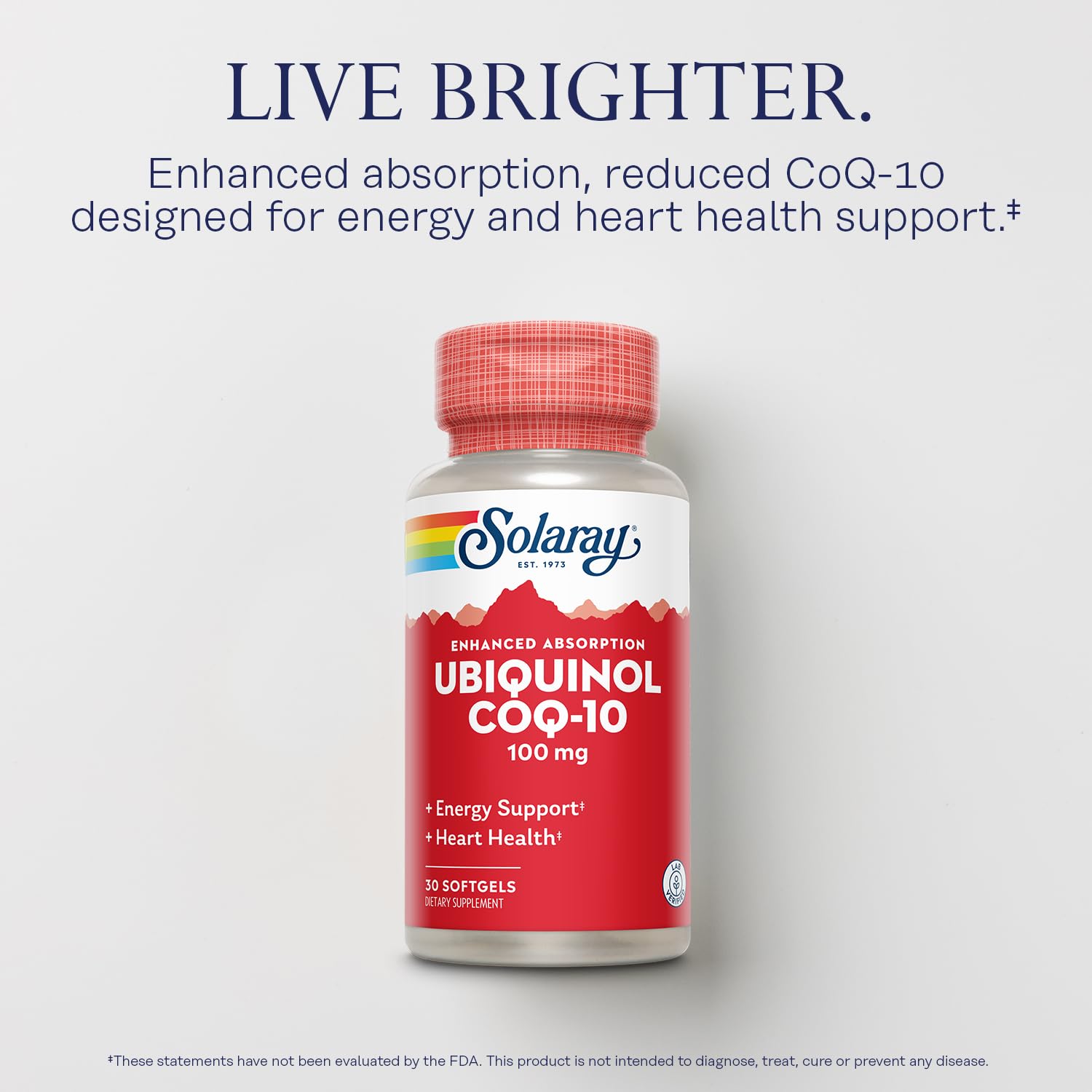 SOLARAY Ubiquinol CoQ-10: gélules évoquant énergie et vitalité.