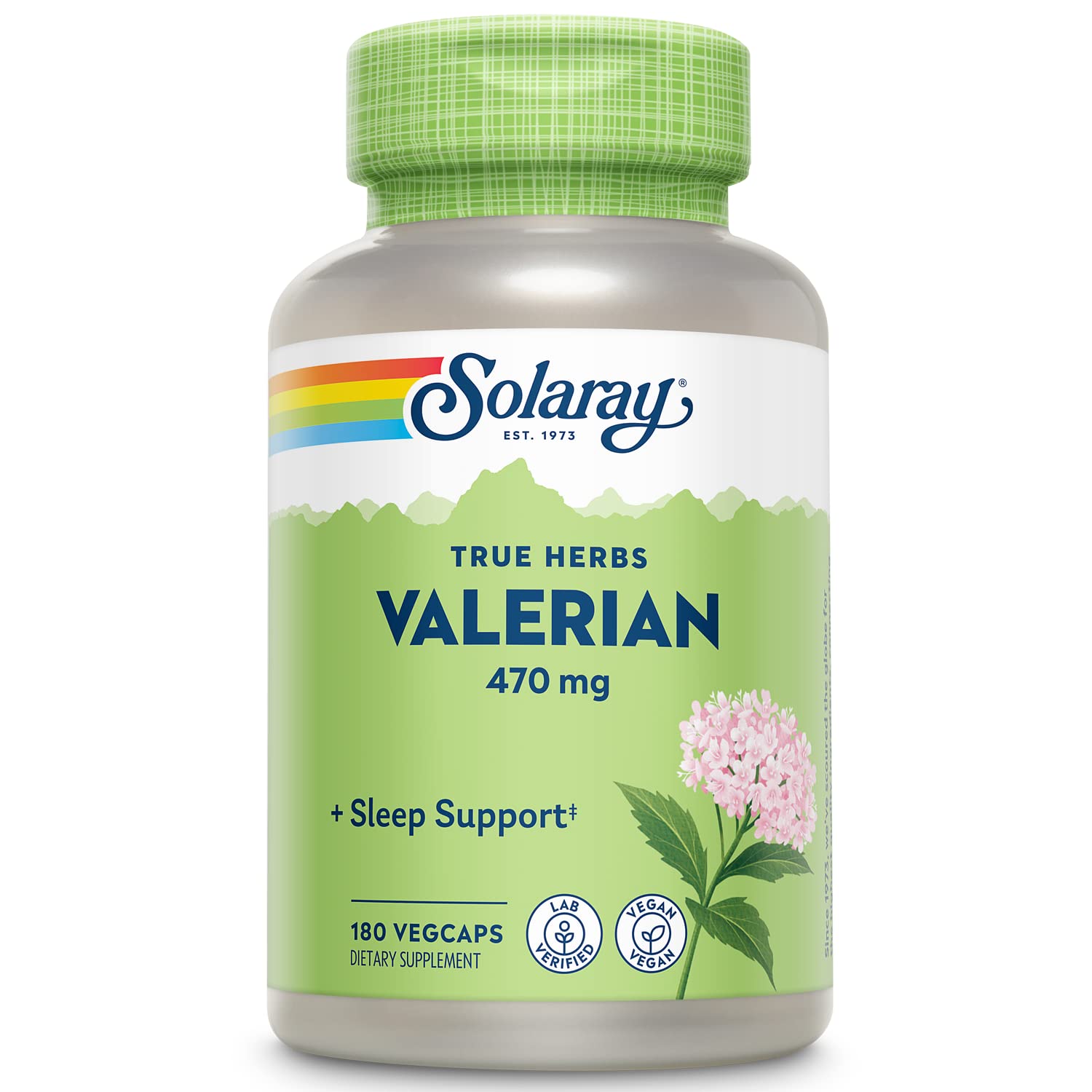 Flacon SOLARAY valériane, étiquette claire et végane.