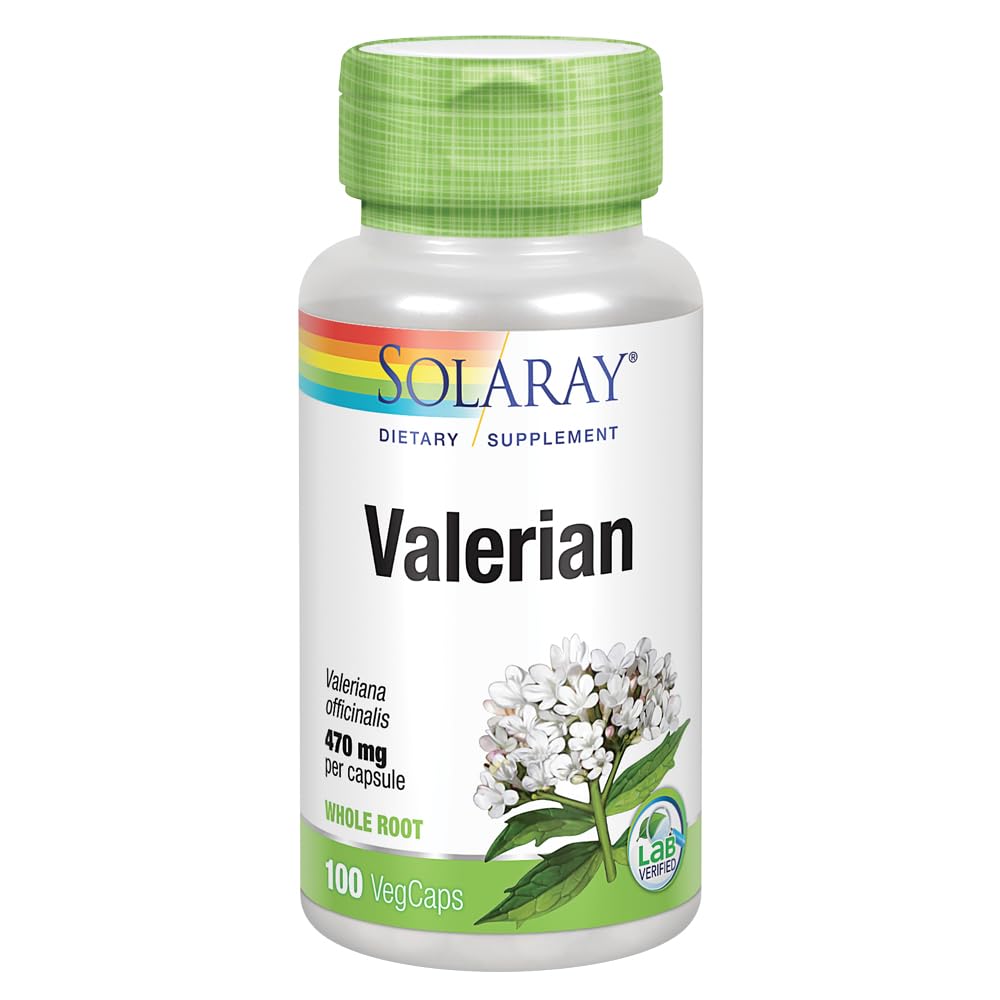 SOLARAY Valériane 470 mg : bouteille prête à favoriser la détente nocturne.