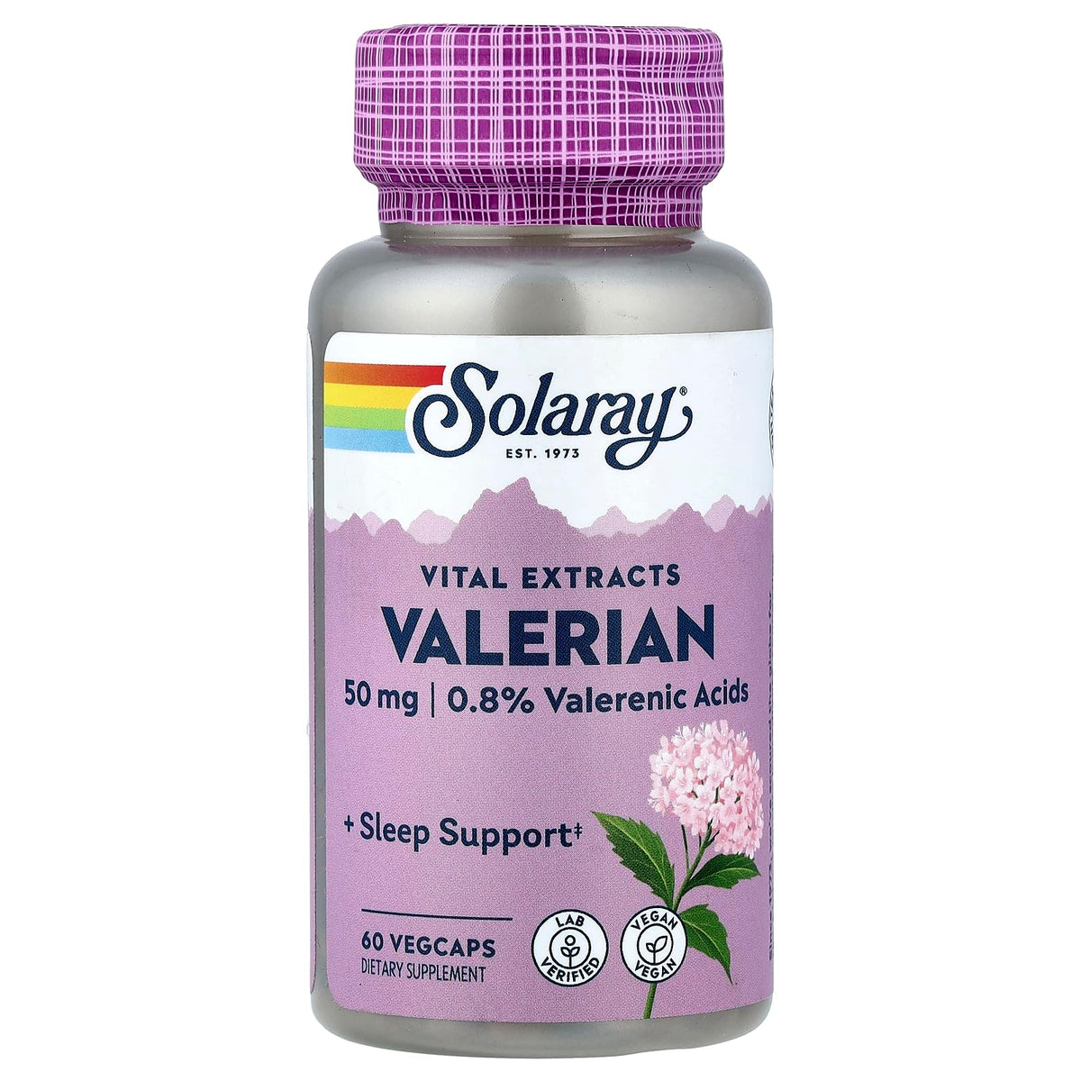 SOLARAY Valériane Extrait 50 mg – la bouteille, apaise et soutient un sommeil paisible.