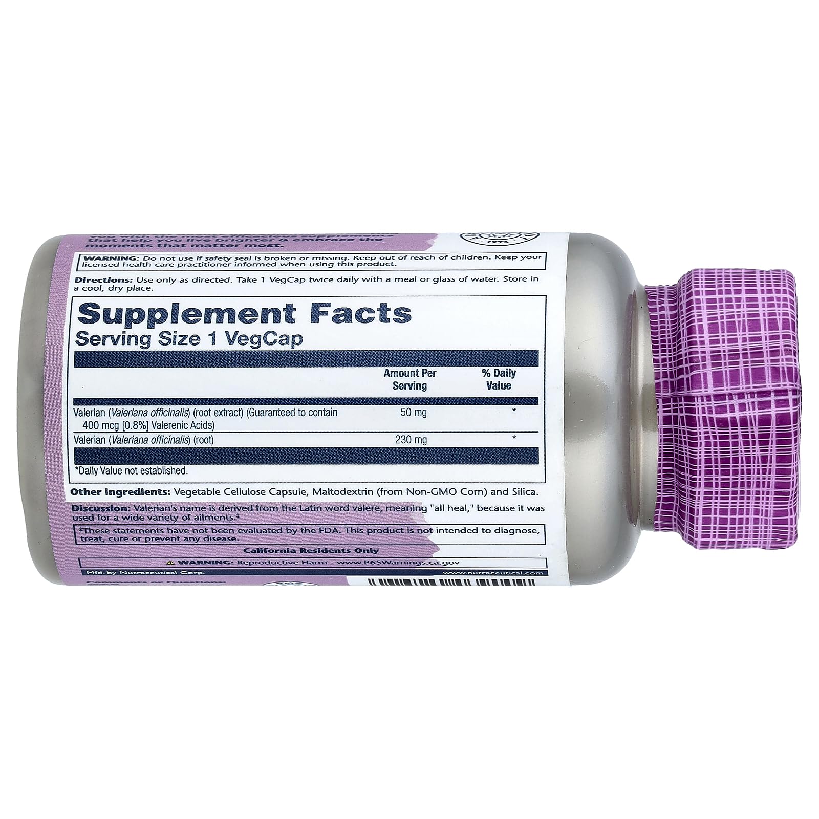 SOLARAY Valériane Extrait 50 mg – les gélules, soutien relaxant pour le cycle sommeil.