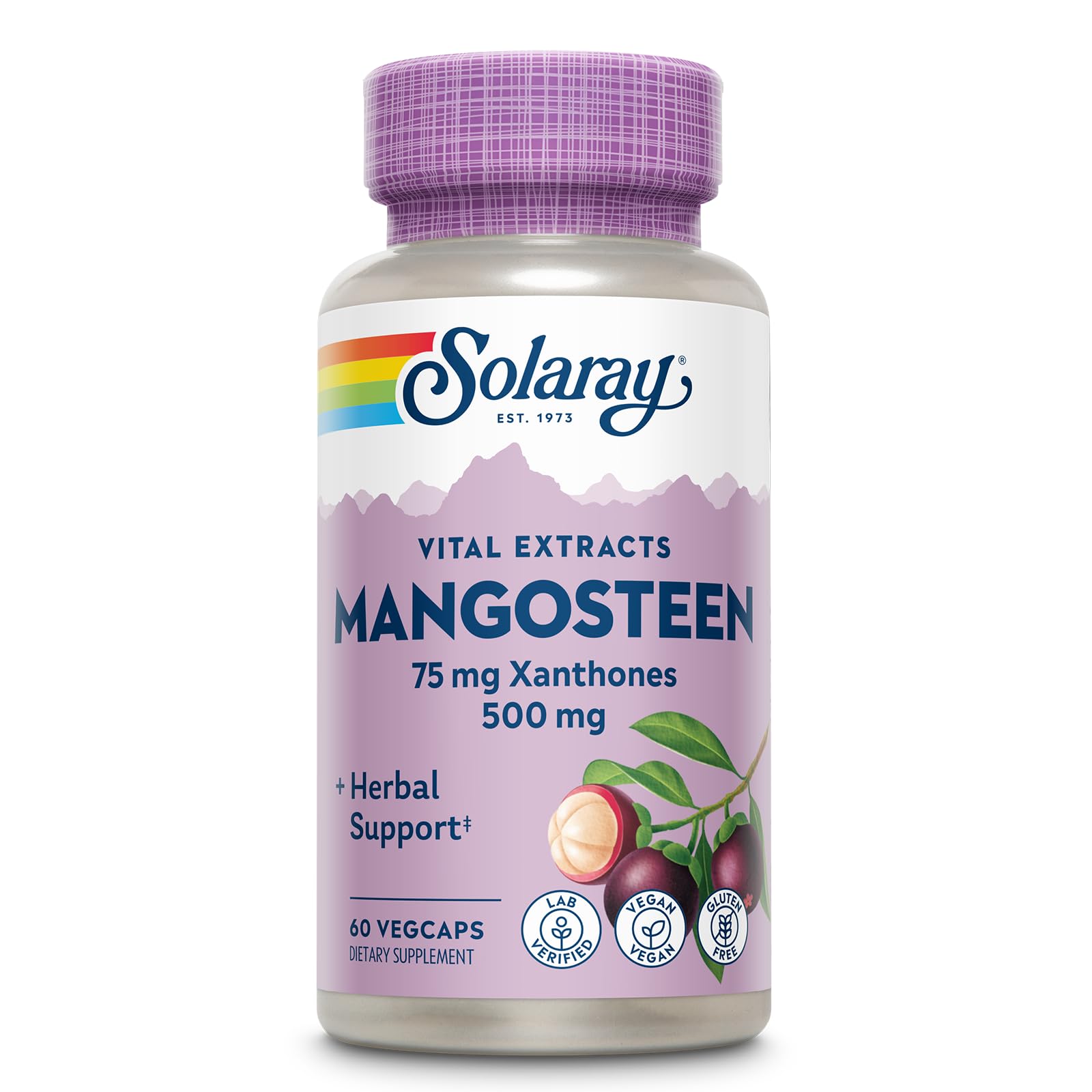 SOLARAY Vital Extracts Mangoustan 500 mg - Bouteille pratique pour une utilisation quotidienne.