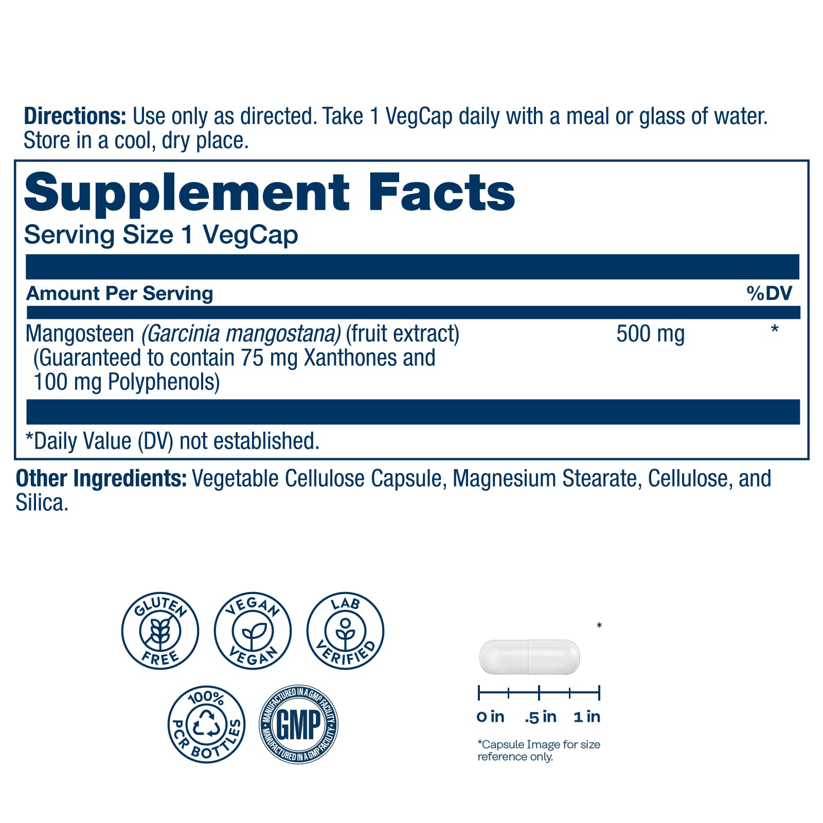 SOLARAY Mangoustan 500 mg - Capsules visibles, facile à intégrer dans votre routine matinale.