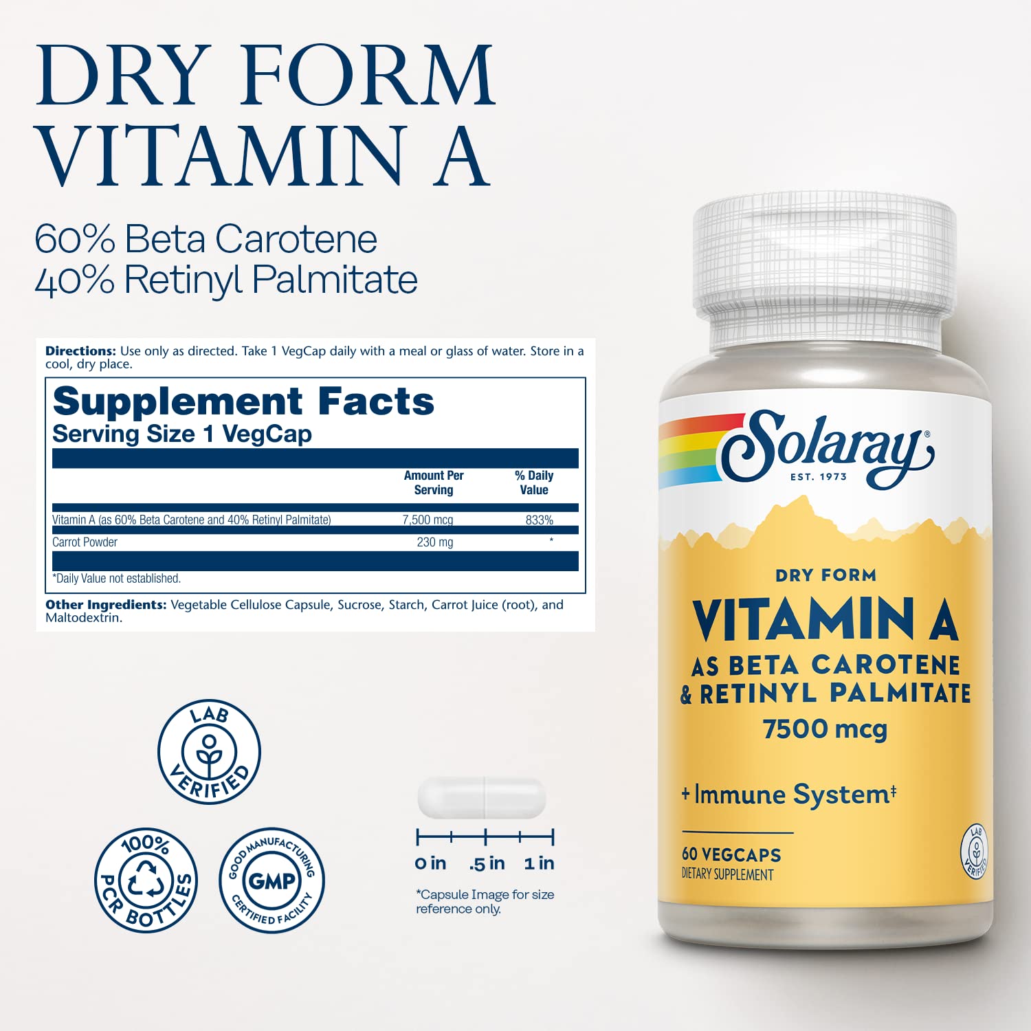 SOLARAY Vitamine A – capsules sèches faciles à digérer pour une routine quotidienne.