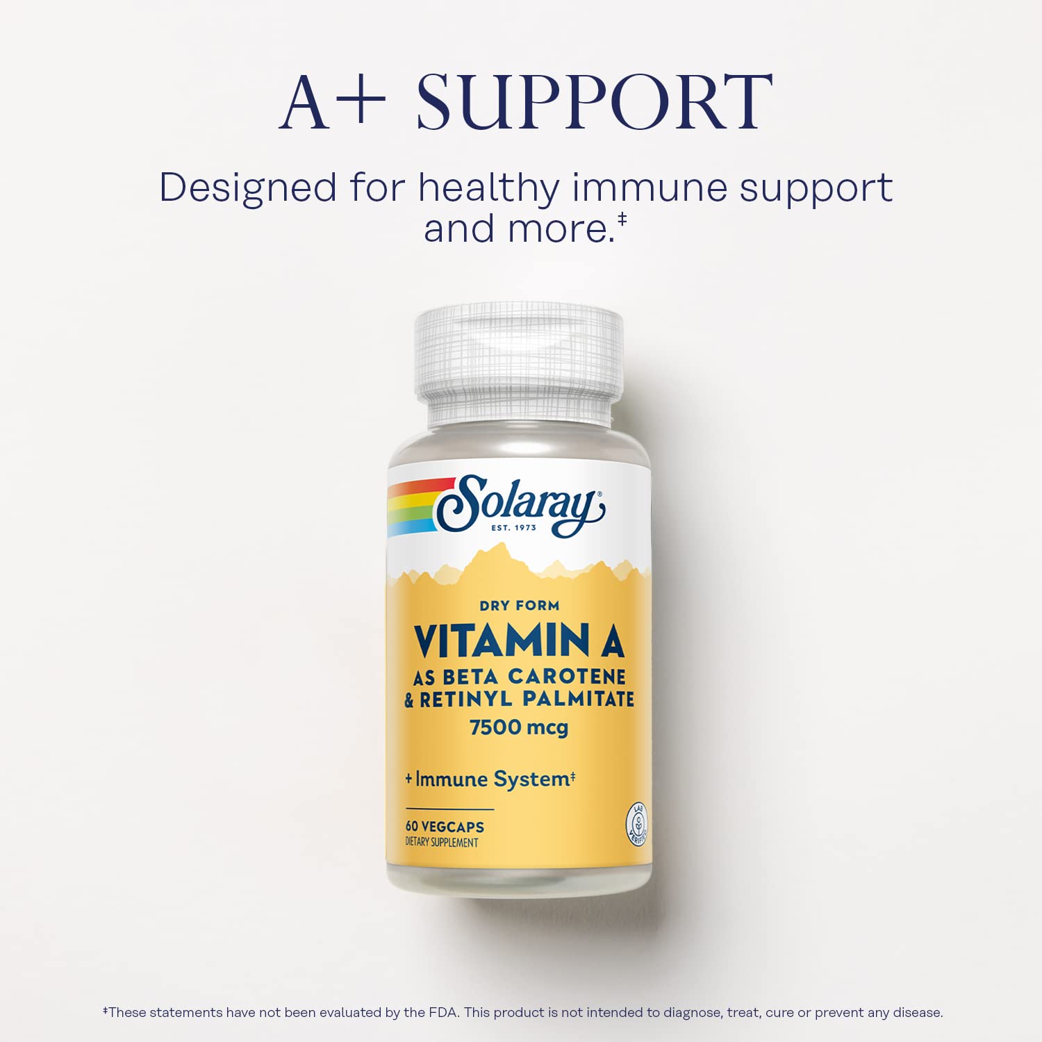 SOLARAY Vitamine A – poudre de carotte intégrée pour un profil naturel et sain.