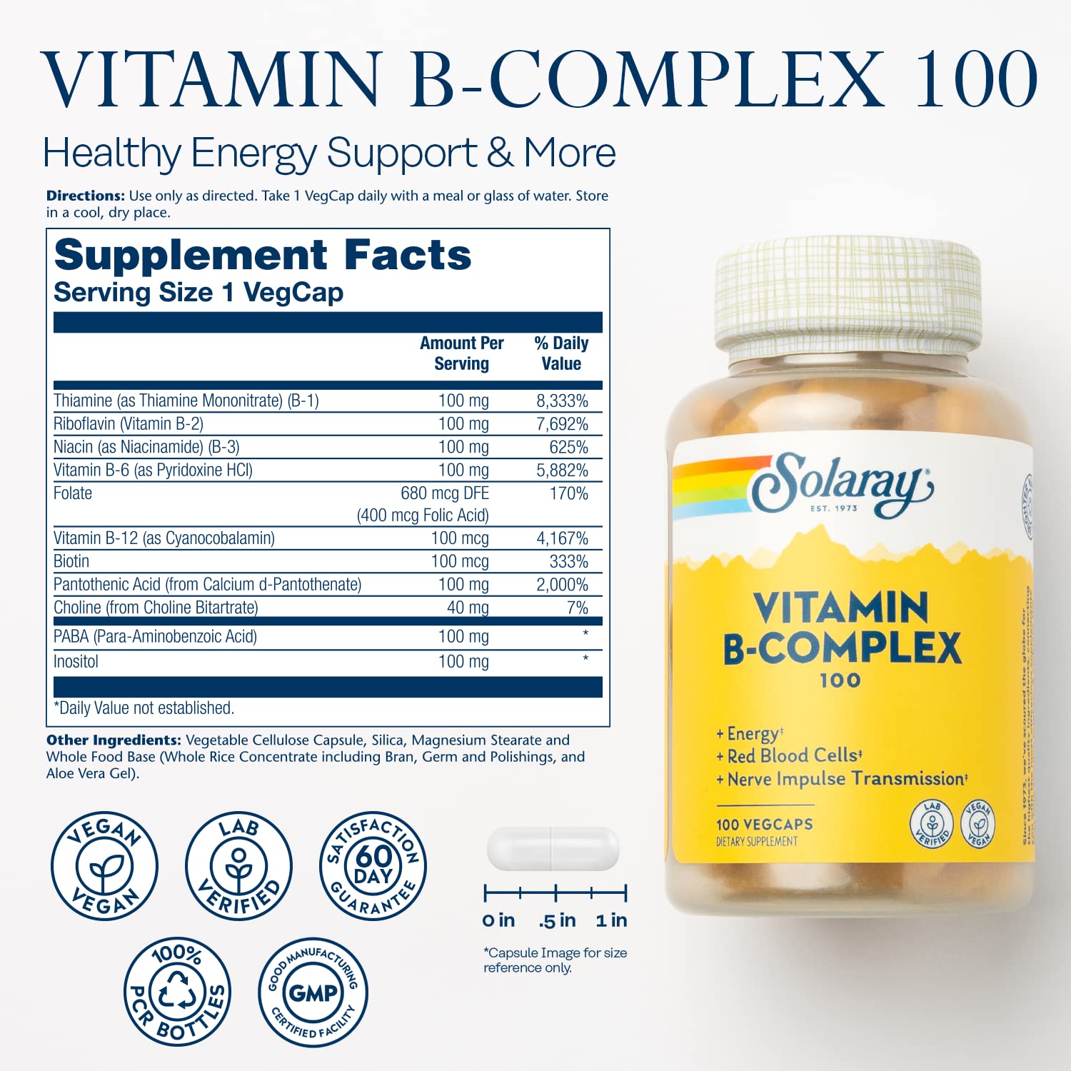 SOLARAY Vitamine B Complexe capsules prêtes à être prises quotidiennement