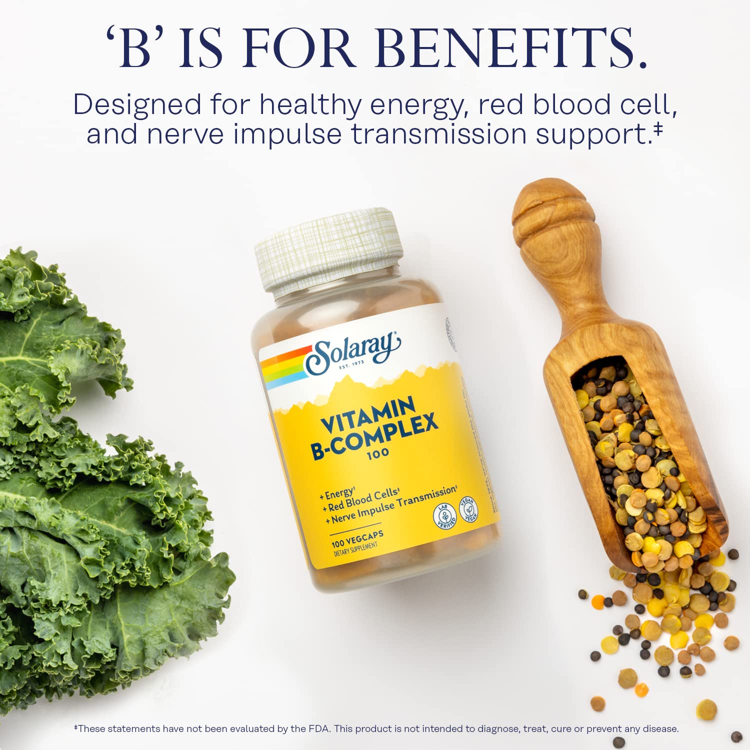 SOLARAY Vitamine B Complexe étiquette et emballage clair sur le produit