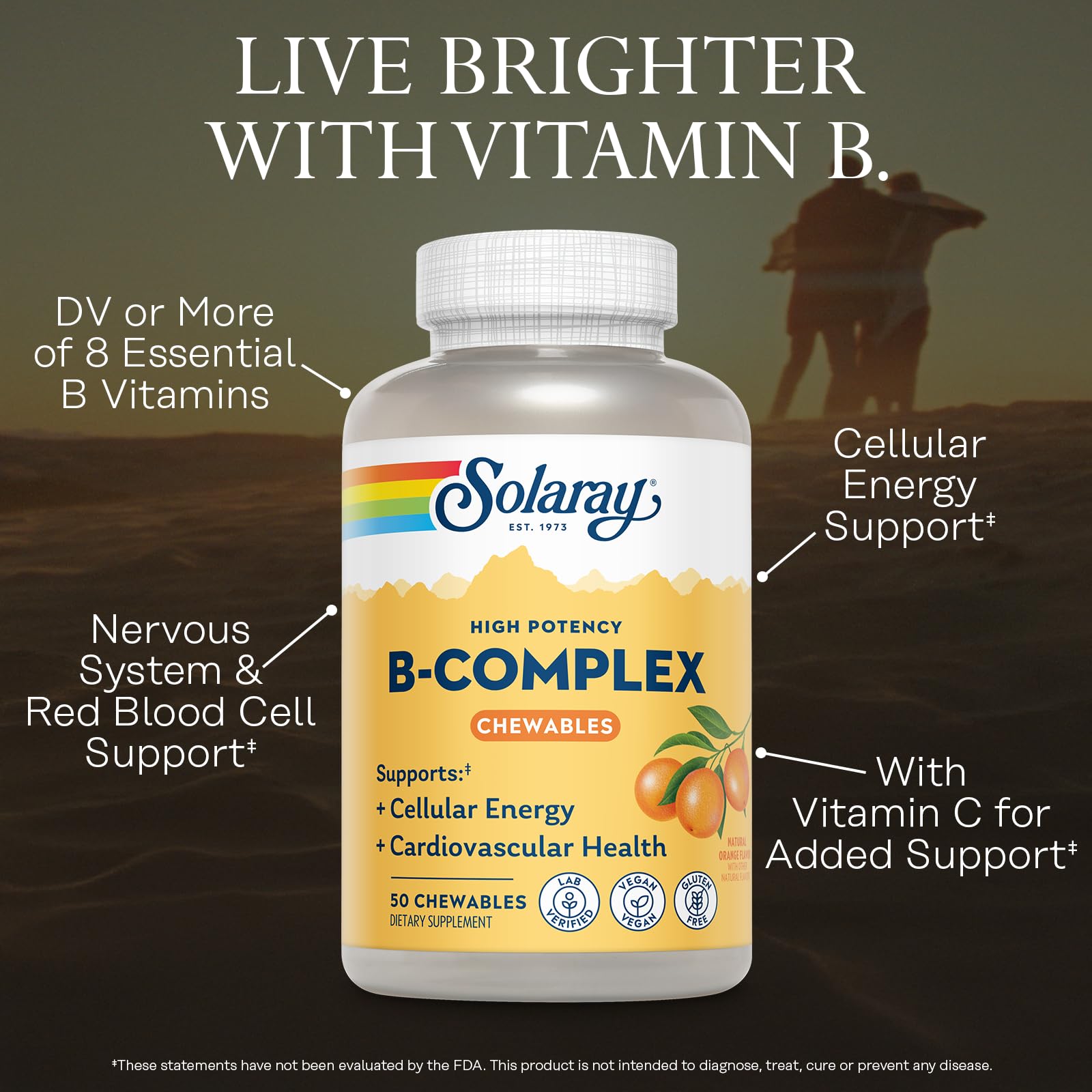 SOLARAY Vitamine B Complex gommes orange, énergie et métabolisme des nutriments.