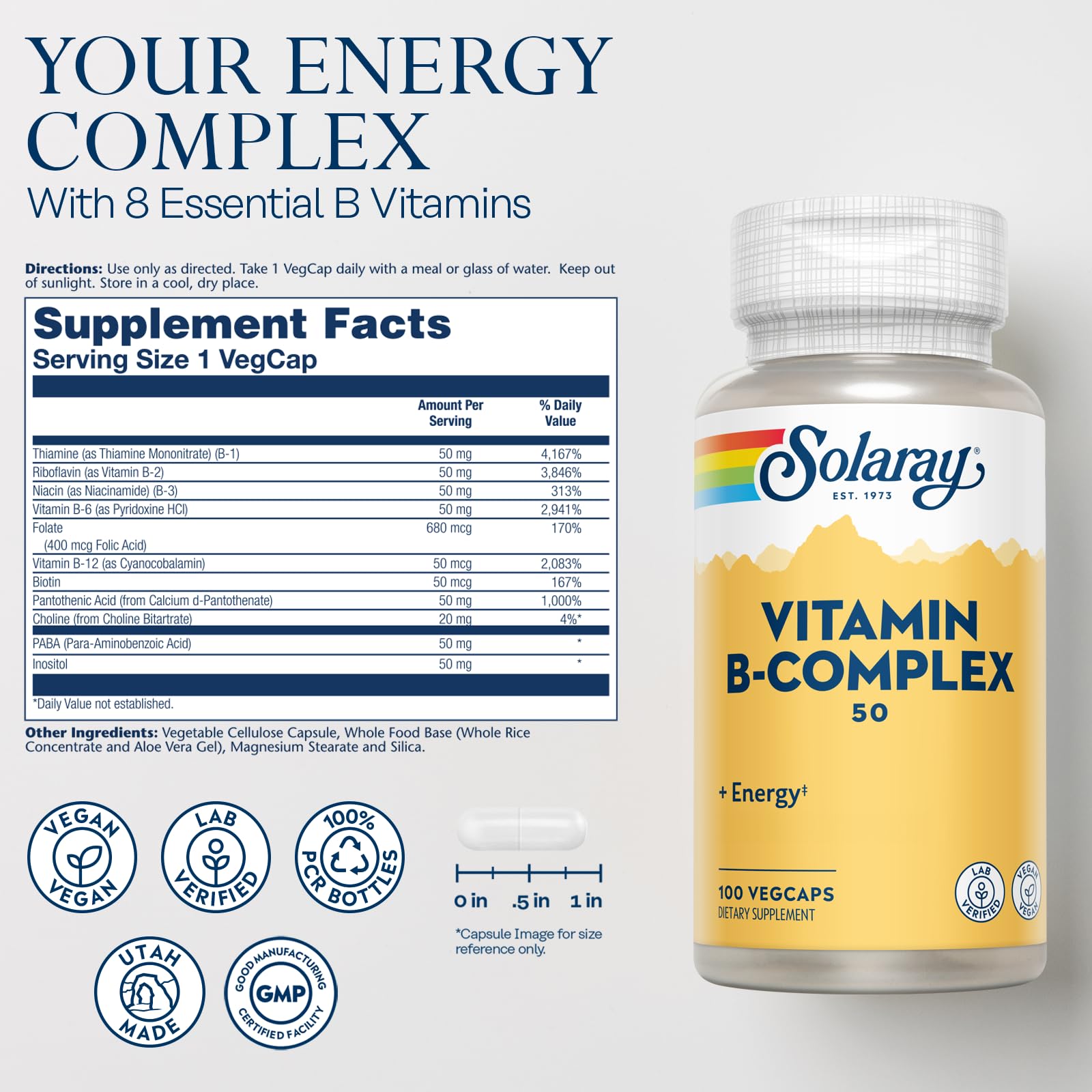 SOLARAY Vitamine B Complex – Tablettes 50 mg pour énergie et fonctionnement