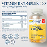 SOLARAY Vitamine B Complexe 100 mg – gélules véganes prêtes à être prises.
