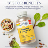 Tablettes SOLARAY Vitamine B Complexe 100 mg alignées et faciles à prendre.