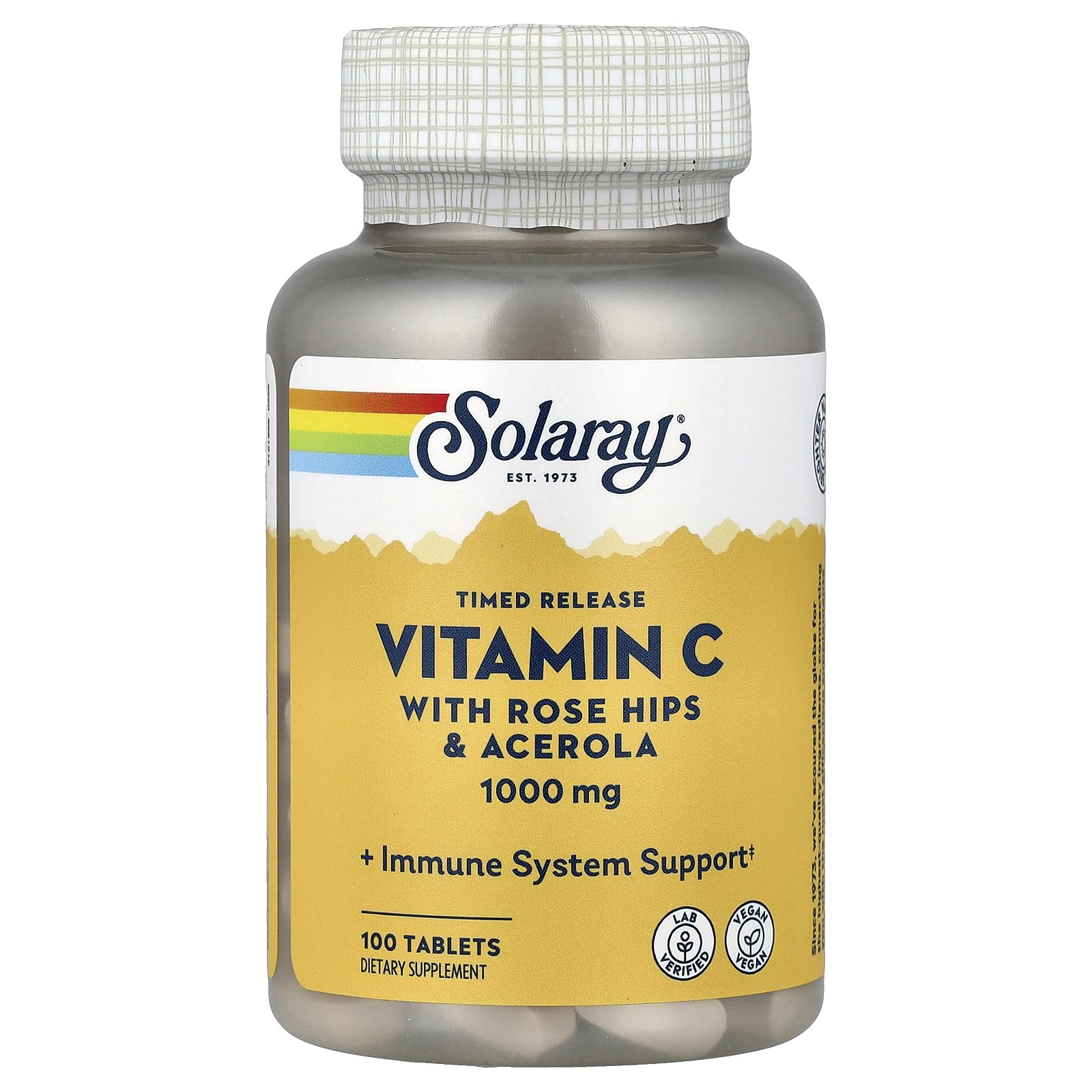 SOLARAY vitamine C 1000mg bouteille, soutien immunitaire durable et absorption optimisée