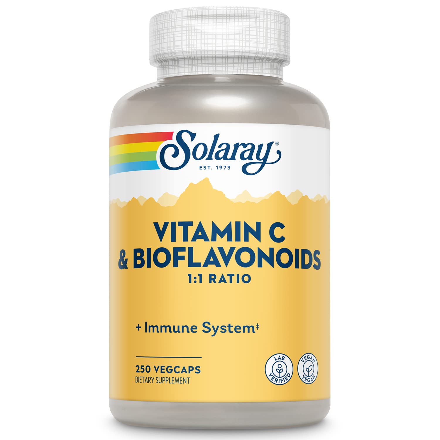 SOLARAY Vitamine C 500 mg avec rose-hips et acerola, soutien potentiel du système immunitaire.