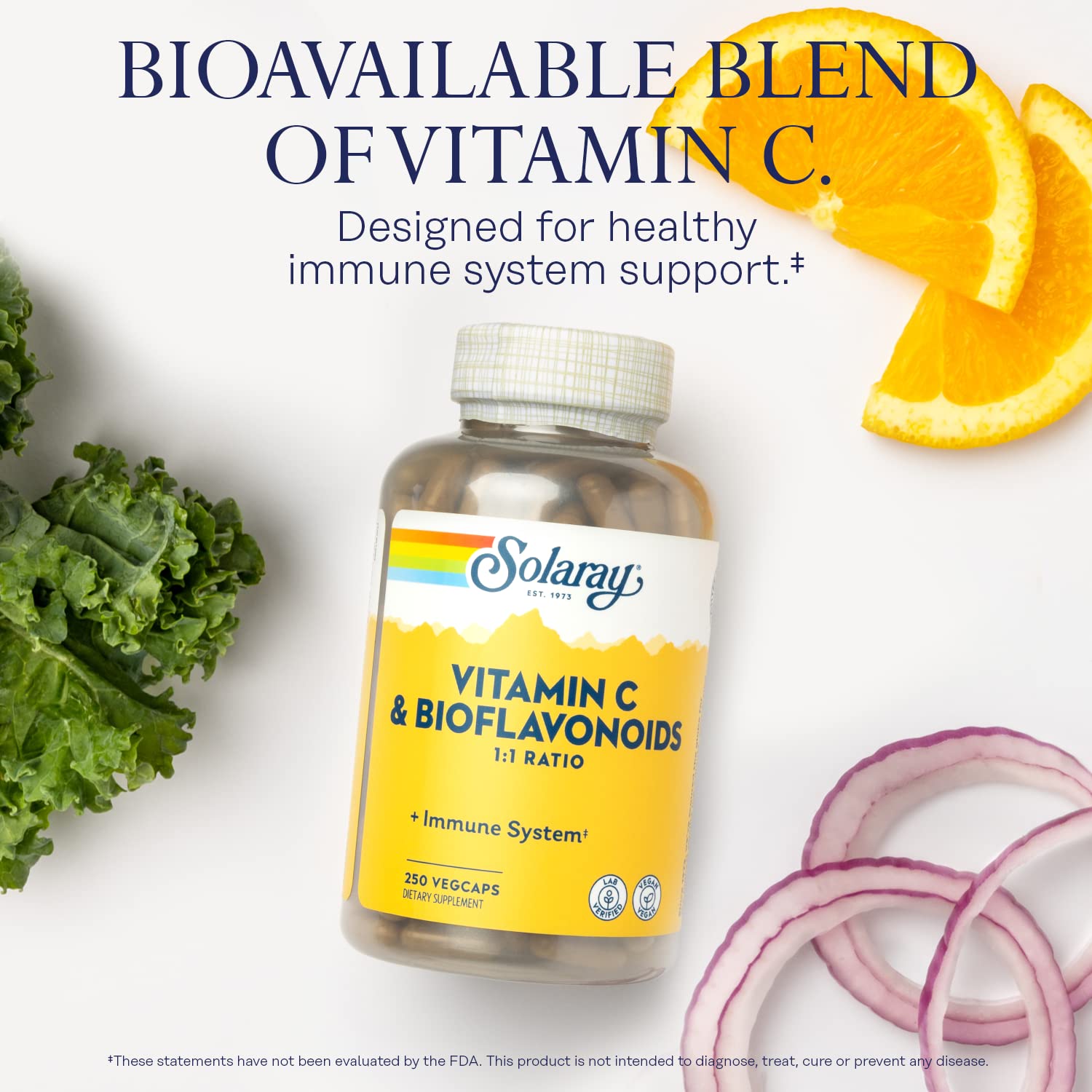 SOLARAY Vitamine C avec rose-hips et acerola, capsules véganes.