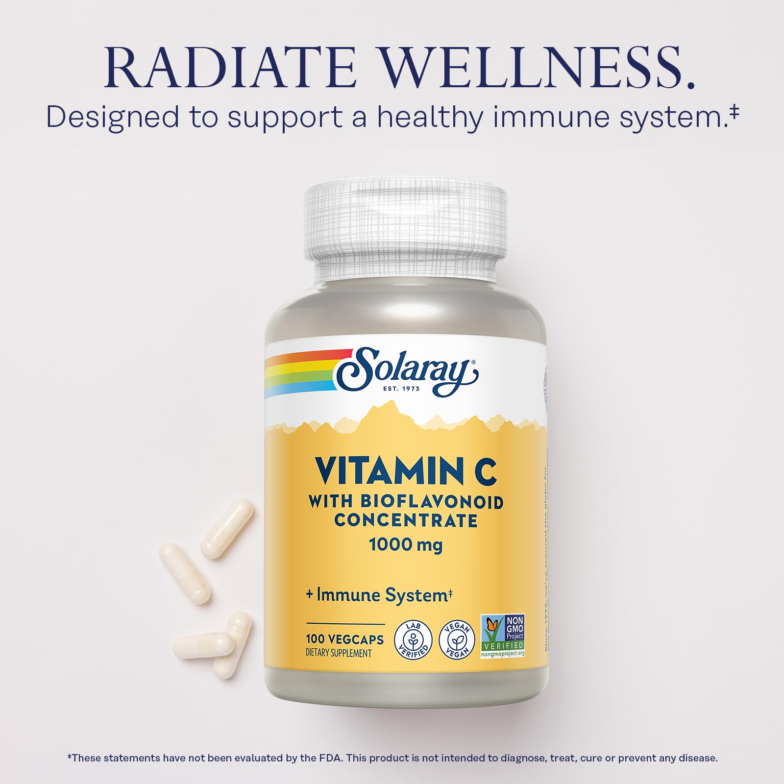 SOLARAY vitamine C avec bioflavonoïdes citrus favorisant l’absorption.