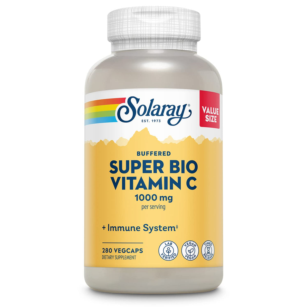 Solaray flacon vitamine C bufférée 1000 mg, haute absorption.
