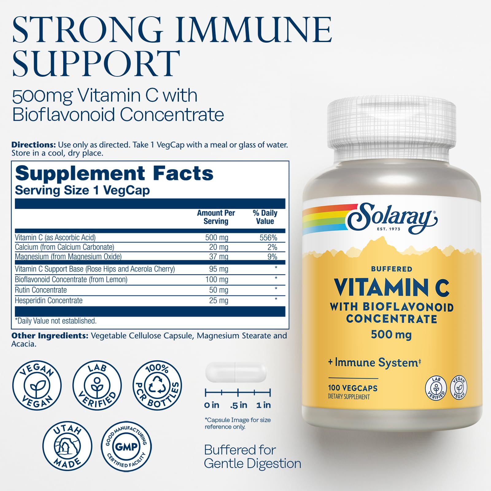 SOLARAY vitamine C bufferisée en capsules – forme douce pour digestion confortable