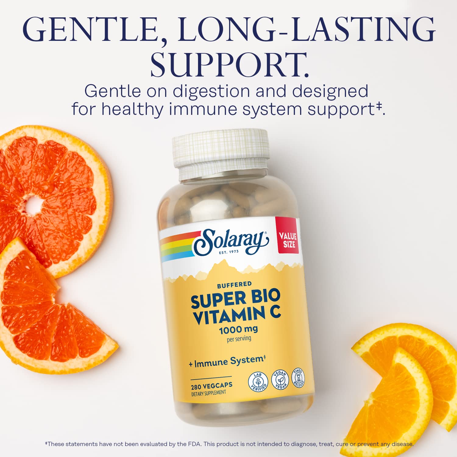 Solaray vitamine C libération temporelle 1000 mg, présentation pratique.