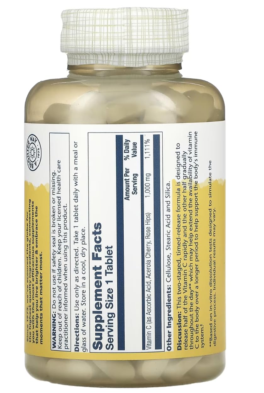 SOLARAY vitamine C en capsules à libération progressive pour une absorption continue.