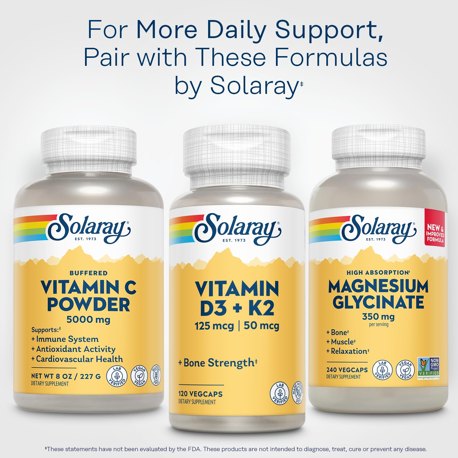 SOLARAY Vitamine C poudre 5000 mg, bouteille illustrée prête à l'emploi.