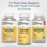 SOLARAY Vitamine C poudre 5000 mg, bouteille illustrée prête à l'emploi.