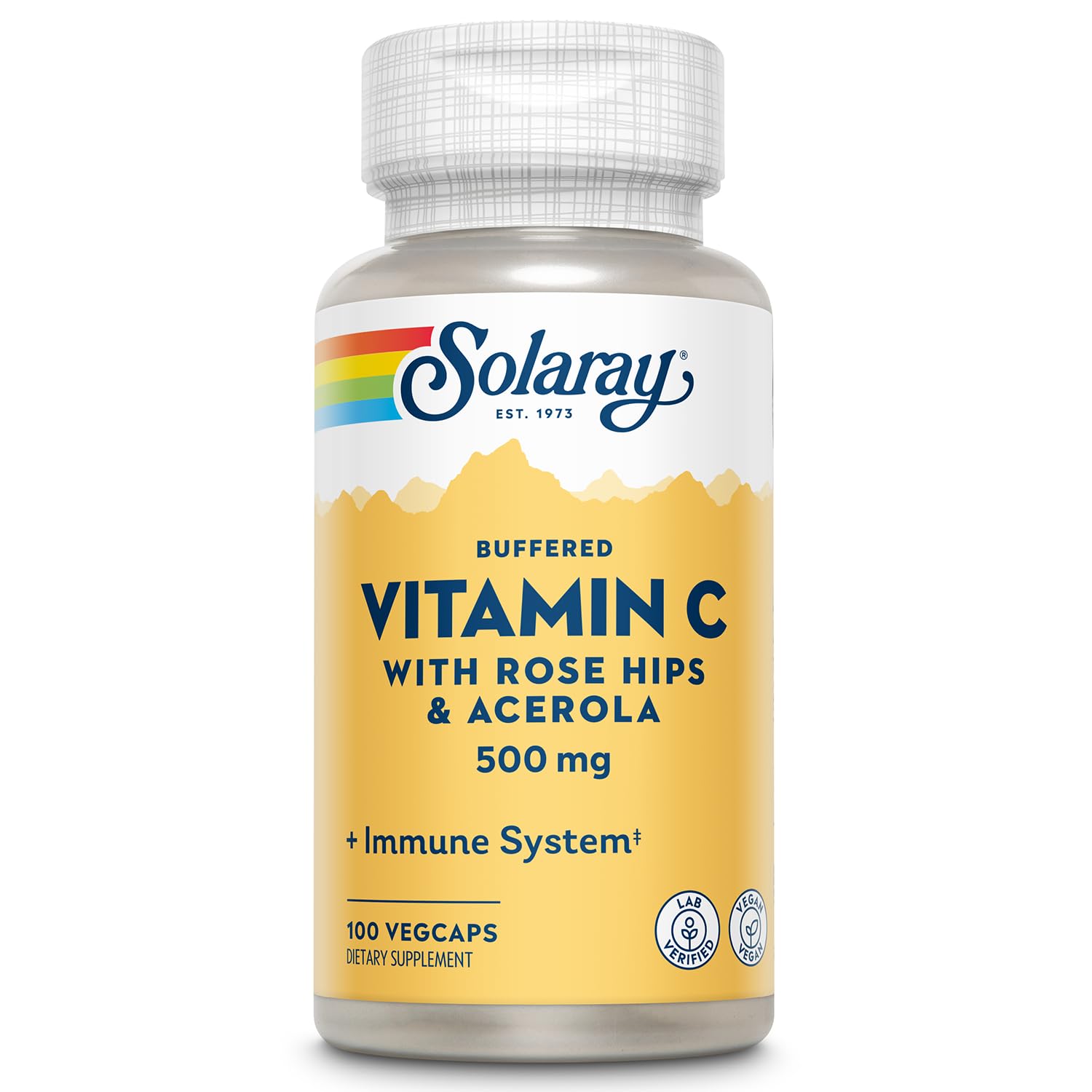 SOLARAY bouteille vitamine C tamponnée rose-hips, soutien potentiel au quotidien.