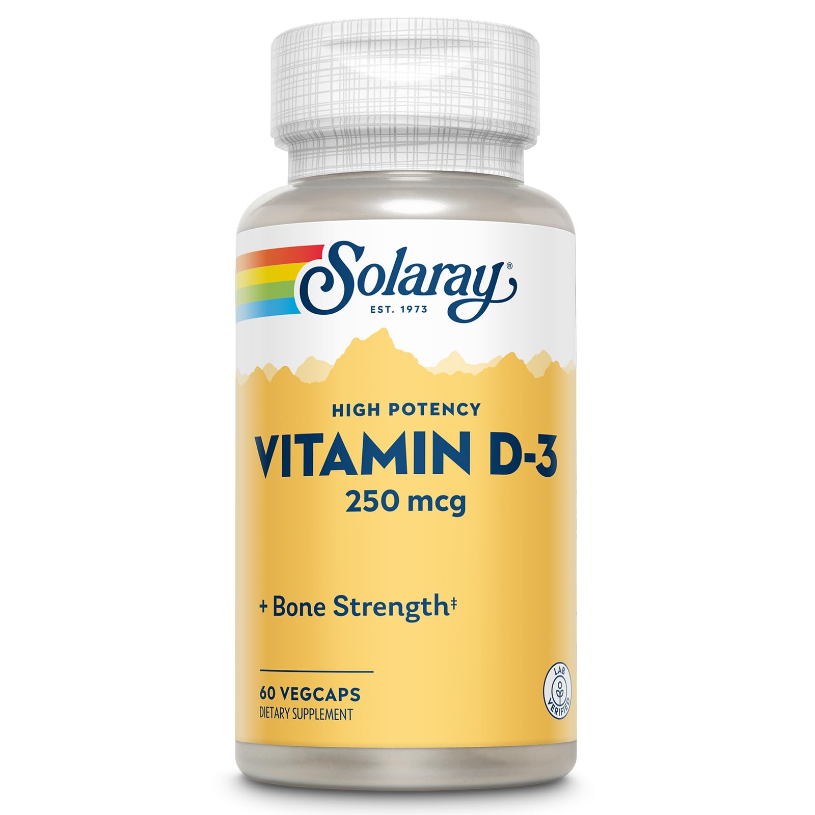 SOLARAY Vitamine D3 – Bouteille et gélules visibles pour le soutien des os