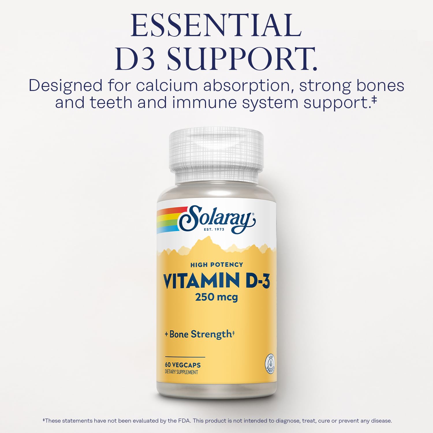 SOLARAY Vitamine D3 – Etiquette claire indiquant le dosage recommandé