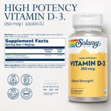 SOLARAY Vitamine D3 – Gélules visibles, dose élevée pour une utilisation pratique