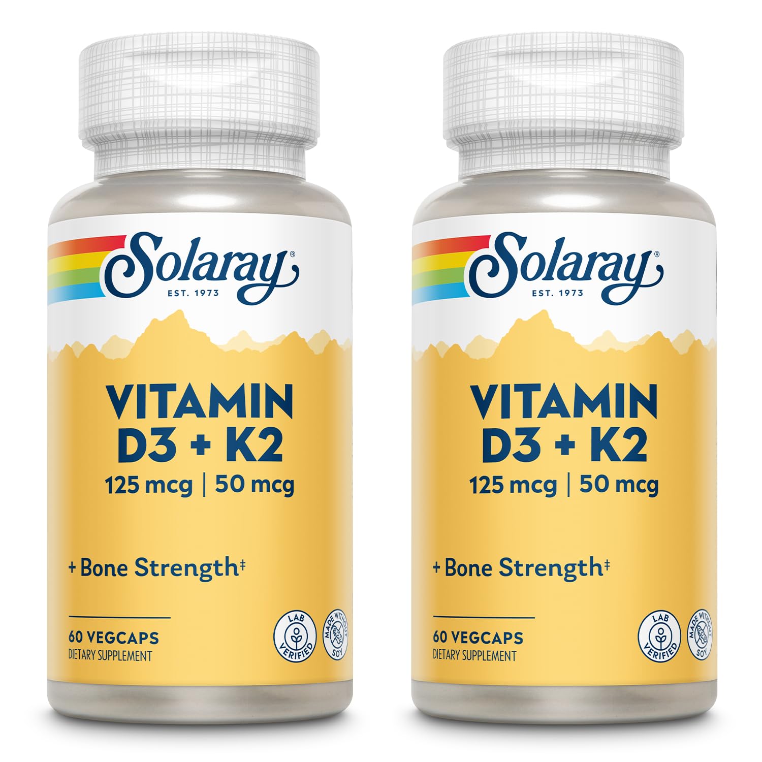 SOLARAY vitamine D3 + K2, bouteille, soutien potentiel calcium et santé cardiovasculaire