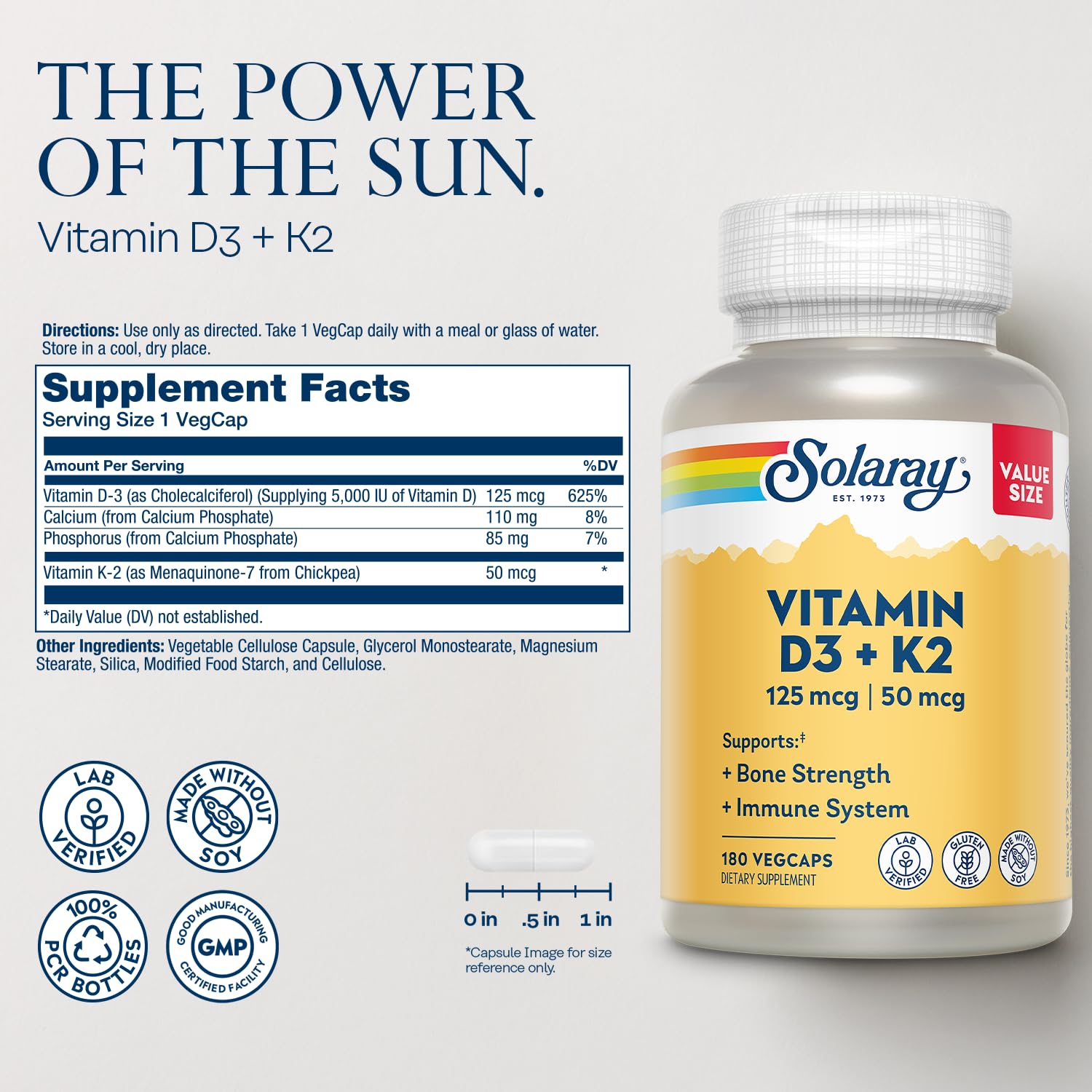 SOLARAY vitamine D3 K2 – Capsules, usage quotidien pratique
