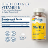 Capsules SOLARAY d'alpha tocophérol naturel pour peau saine et vitalité.