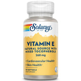 SOLARAY vitamine E 400 UI, capsule molle dans bouteille, soutien potentiel pour peau et cœur.